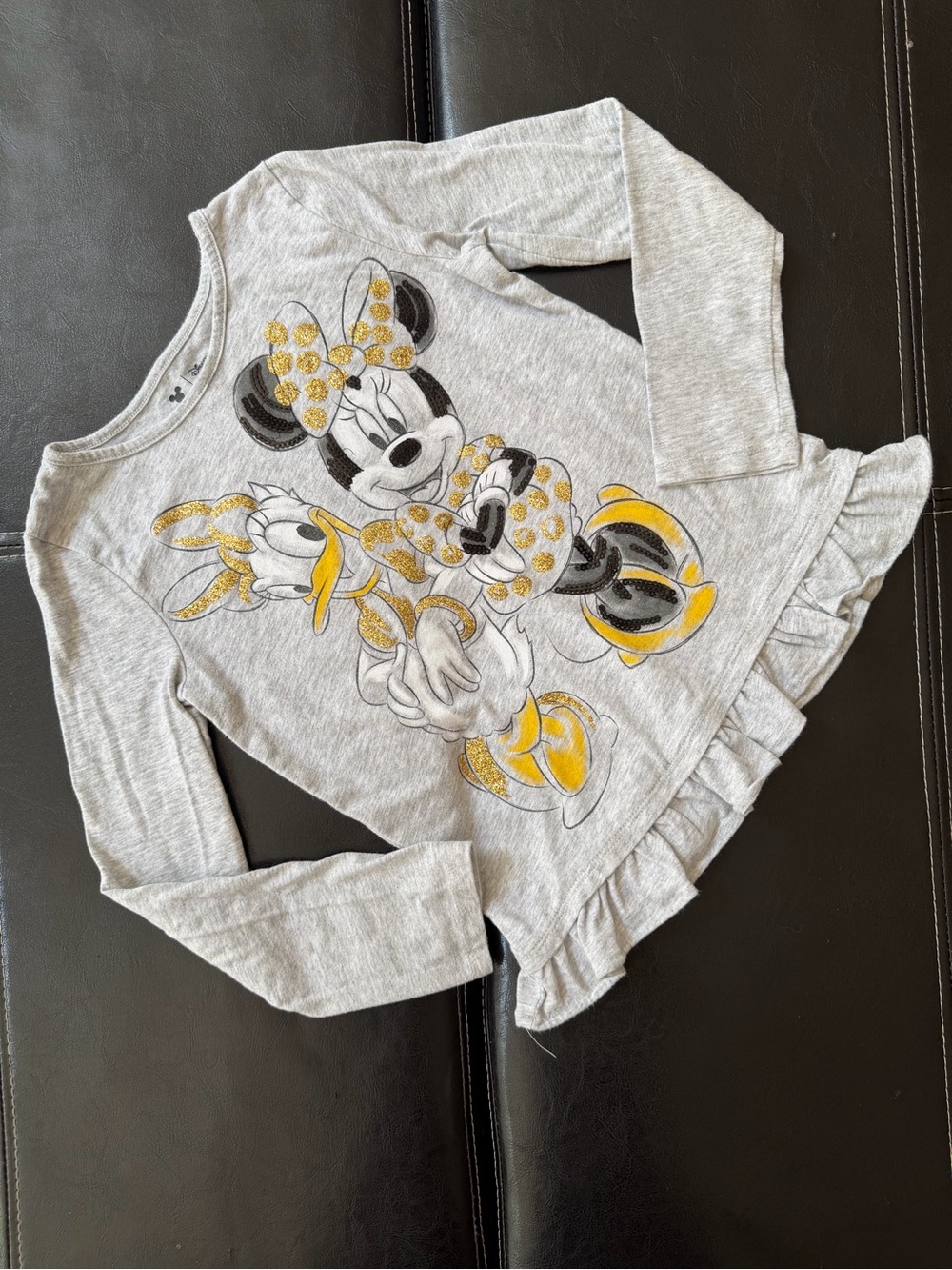 Disney - Girl’s' Gray Minnie & Daisy Long Sleeve Ruffle Tee